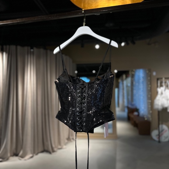 Milla Sensational spaghetti straps sequined black corset, Midnight Walk - Picture 4 of 5